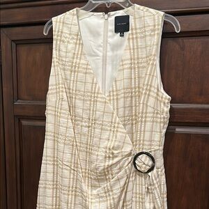 Alex Marie Tan Cream Ruched Wrap Sheath Dress